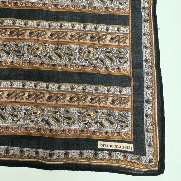 Vintage Handkerchief Paisley & Horizontal Striped Brown Pocket Square - Picture 1 of 4